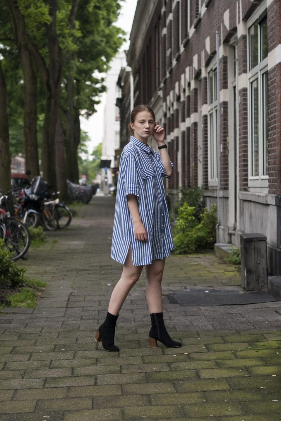 Outfit, vintage, blue white, stripes, Vagabond, boots